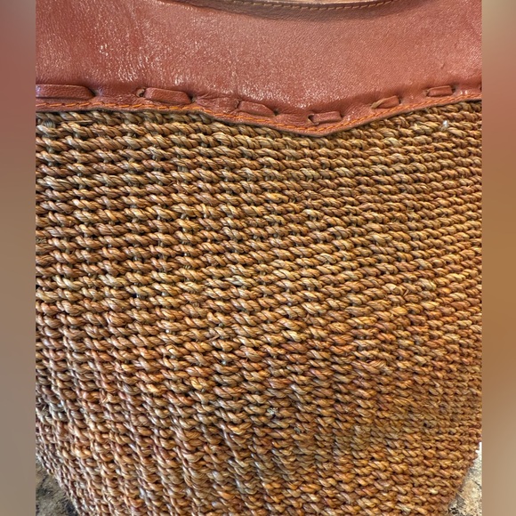 🔴Handmade Vintage Bucket Bag, Leather and Woven Sisal, Made in Indonesia - Picture 10 of 10